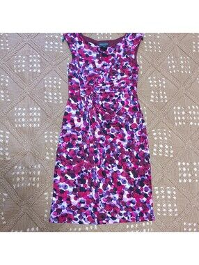 Connected Apparel Sheath Dress Size 6 Pink Purple Ruched Sleeveless